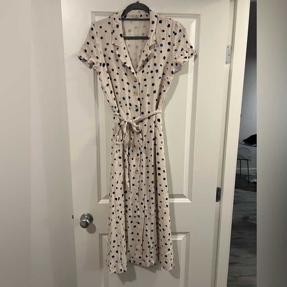 Wilfred Cream and Blue Polka Dot Maxi Dress